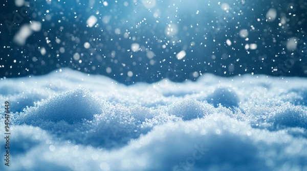 Fototapeta Christmas scene with a blue background, snowflakes gently falling, and an abstract depiction of chaos, symbolizing both calm and disarray in the festive season
