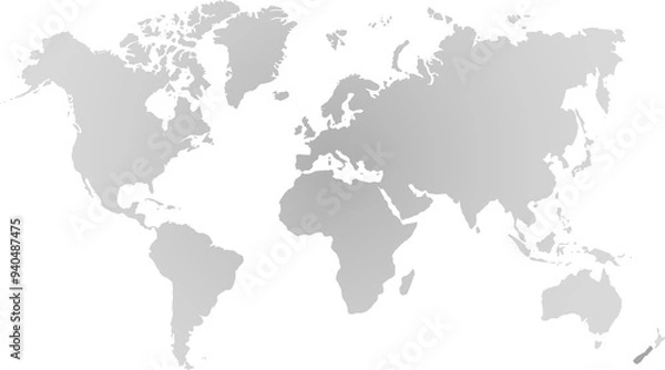 Fototapeta Gray world map on transparent background
