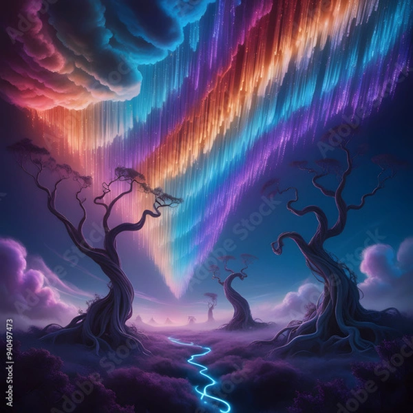 Obraz Neon Nature: A Luminous Landscape