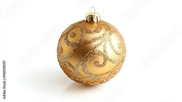 Obraz Golden Christmas Ornament with Swirled Glitter Design