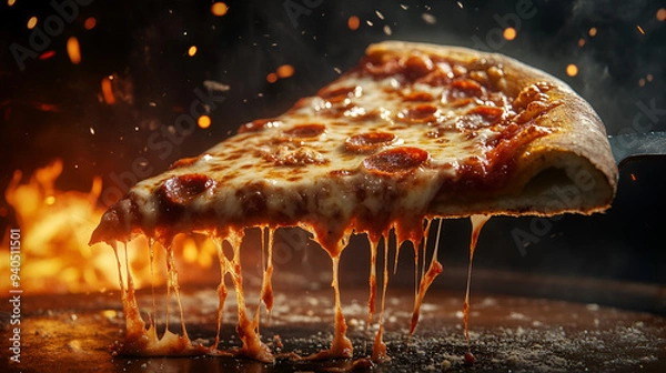 Obraz Spicy pizza slice.ai generative.