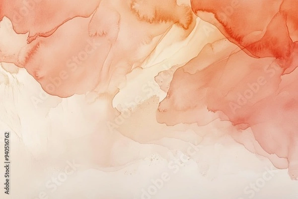 Fototapeta A beautiful blend of soft coral and peach tones, creating a serene abstract watercolor background with gentle flowing patterns.