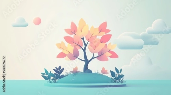 Fototapeta Growth of wisdom flat design, front view, gaining insights theme, animation, colored pastel