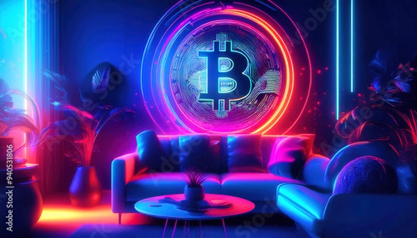 Fototapeta Bitcoin cryptocurrency digital background 3d rendering
