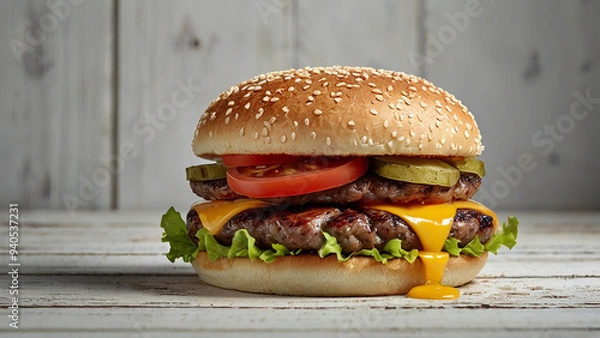 Fototapeta Hamburger on table