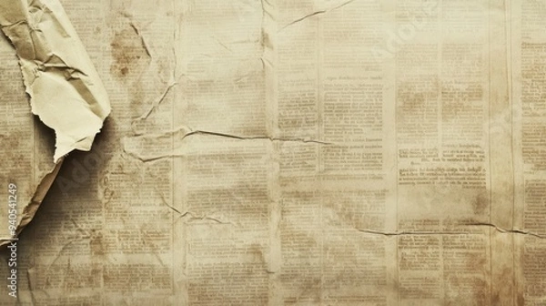Fototapeta Vintage Aged Paper with Torn Edges and Faded Text, Antique Document Texture
