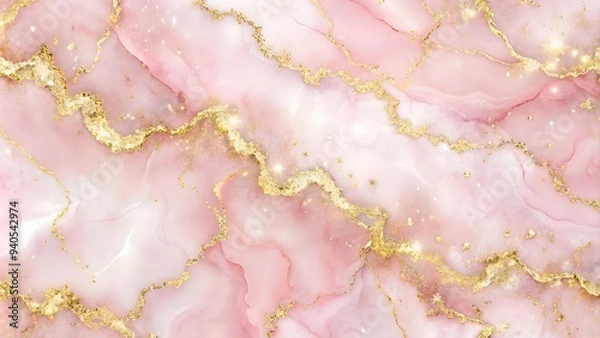 Fototapeta Abstract pink marble background with golden AI generated