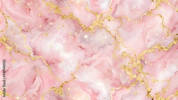 Obraz Abstract pink marble background with golden AI generated	