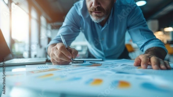 Fototapeta Entrepreneurs working on a financial plan for a new product launch. Generative AI.