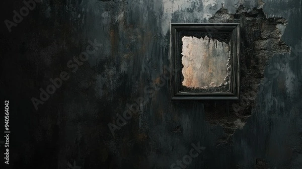 Fototapeta Black Wall with a Damaged Frame