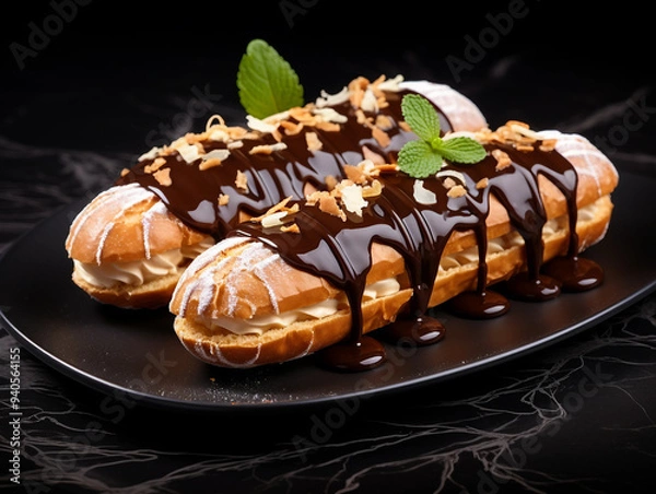 Obraz French eclair grazed with chocolate