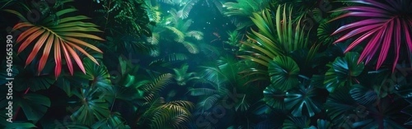 Fototapeta Mysterious dark forest in a fog, Fairytale landscape.