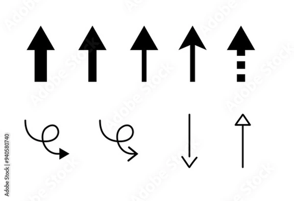 Fototapeta Collection set of black arrow icon, modern and simple arrows hand drawn doodle vector on white background. Design element illustration