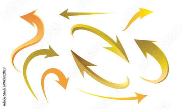 Obraz Golden gradient luxury arrows clean fresh air flow collection. Flat style curved arrow icon isolated. different kinds of arrow symbol indicator. for your apps, websites and UI or UX design & projects.