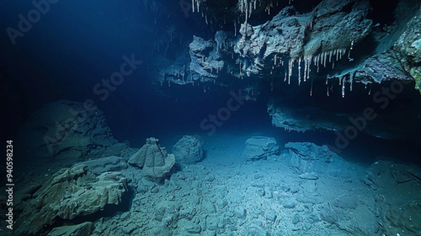 Fototapeta a deep-sea seamount with mysterious caves and overhangs