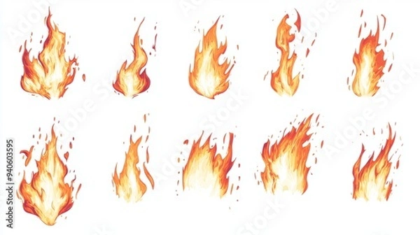 Fototapeta Fire Flame Animation Isolated on White Background for Game GUI Elements Generative AI