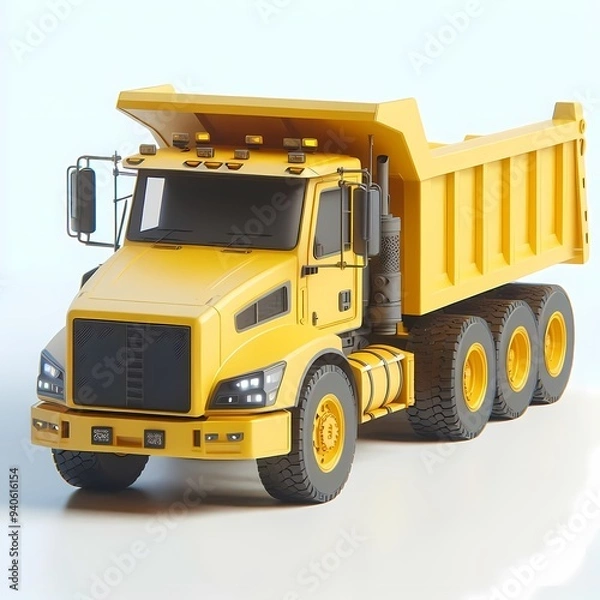 Fototapeta 3D Render of Realistic Dump Truck Model isolated on a white background