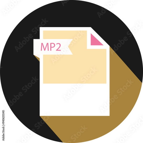 Fototapeta MP2 File format icon and black shadow circular