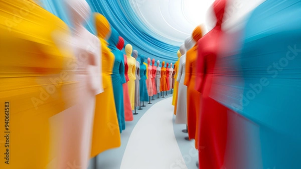 Fototapeta Colorful abstract figures in motion create a dynamic and vibrant visual effect, perfect for artistic and creative projects.