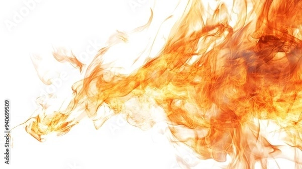 Fototapeta Fire Burst: A burst of flame, with tongues of fire reaching out in all directions, sharply contrasted against a white background.
