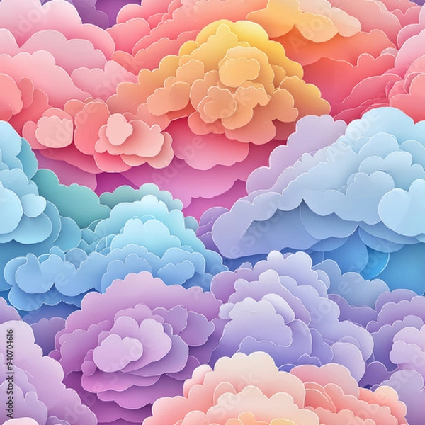 Fototapeta ペーパークラフト風の虹色雲パターン