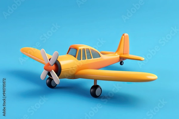 Fototapeta A yellow helicopter 3D model isolated on the blue background.
