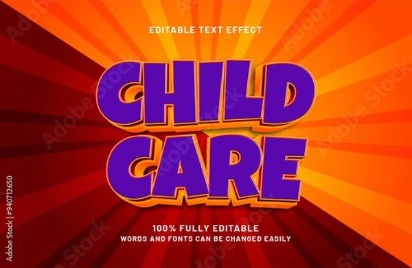 Obraz child care editable text effect in kids and happy text style