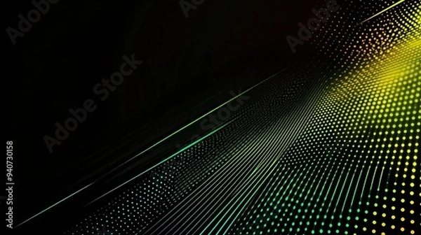 Obraz Abstract Green and Yellow Dotted Lines Pattern on Black Background