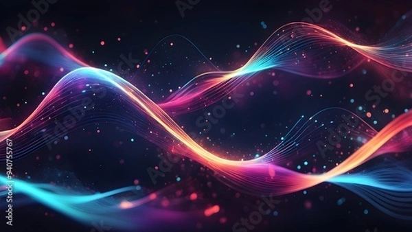 Fototapeta A colorful wave of light with a lot of sparkles
