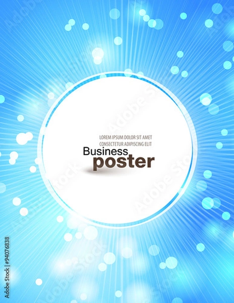 Fototapeta Stylish festive blue poster with a button in the middle. Design layout template