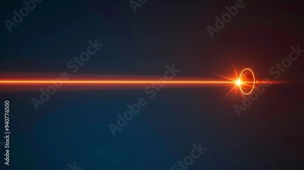 Fototapeta A single laser of bright orange glowing on a dark blue background, cgi, simple, Generative AI illustrations. 
