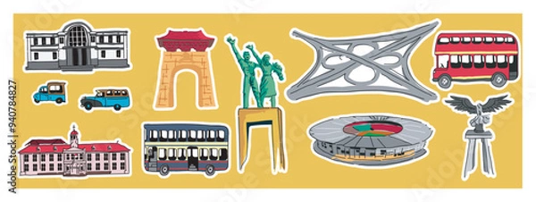 Fototapeta vector set of landmark cities, monuments, and transportation