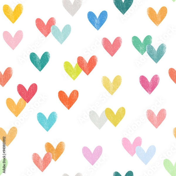 Obraz Watercolor valentine heart seamless pattern vector. Collection of cute hearts. Symbol of love, Valentines's day. Beautiful heart shape. For fabric, paper, wrapping, card, print, skirt, scarf, decor.
