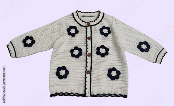 Fototapeta Girls Flower floral Knitted Full Sleeves Pullover Sweater With Set part flower Design Patterns and Colorblock Knitwear Sweatshirt on Isolation pink Background Knitwear sweatshirts