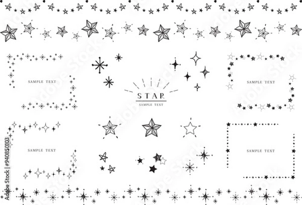 Obraz 手書き星の白黒装飾フレーム　イラスト素材  / vector eps