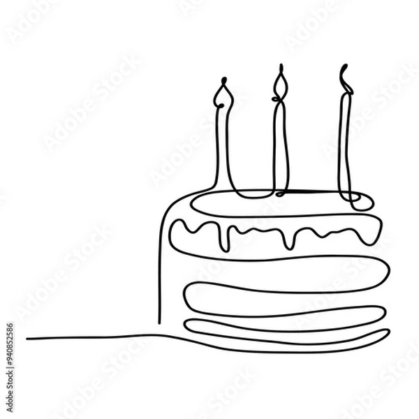 Fototapeta Birthday cake with candles stylized oneline art illustration vector graphic hand drawing