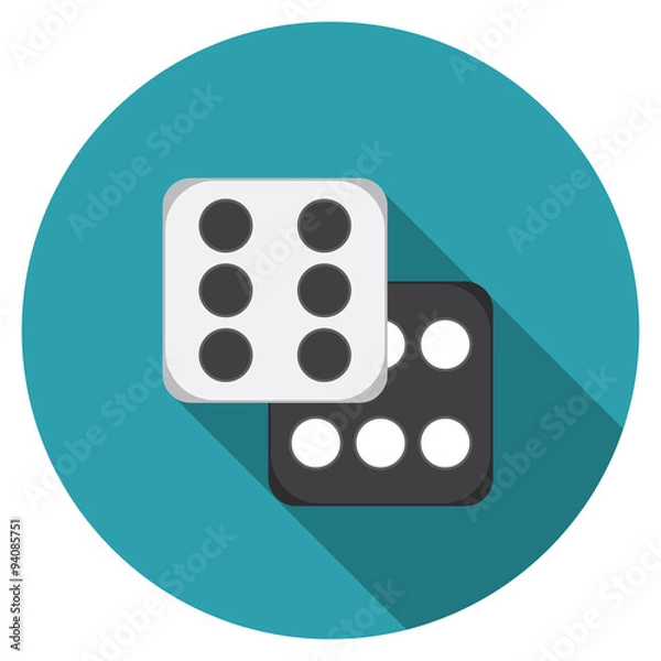 Obraz Flat design vector dice icon with long shadow, isolated