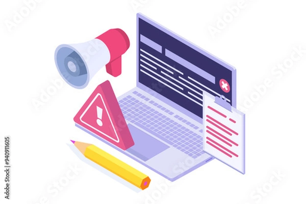 Fototapeta It incident report isometric concept. Vector illustration.