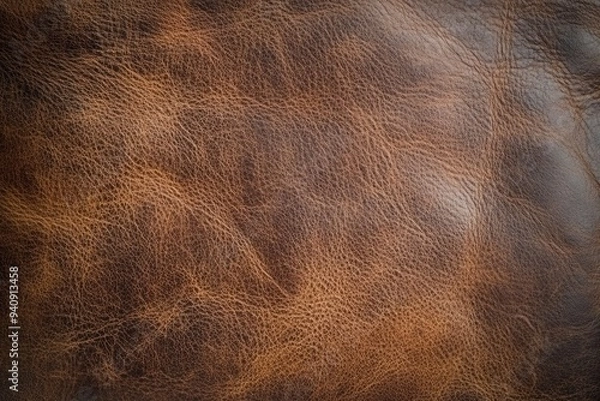 Obraz Textured brown leather background with a smooth, mottled appearance and variations in shading, creating a soft and uniform pattern , ai