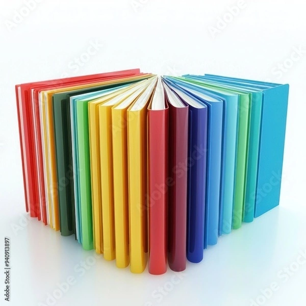 Fototapeta Colorful row of six vibrant books with different colors aligned vertically against a white background Generative AI