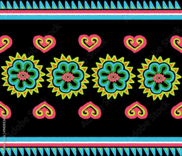 Obraz pattern with flowers Abstract ikat geometric seamless pattern. Abstract ikat geometric pattern style. ikat geometric design for background, wallpaper, textile, fabric