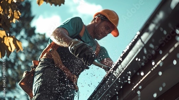 Obraz Cleaning the Gutter.