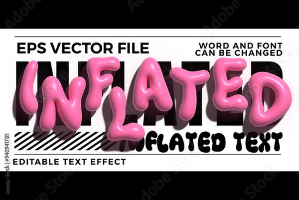 Fototapeta 3d pink inflated 3d vector text effect. Retro vibe inflated text style