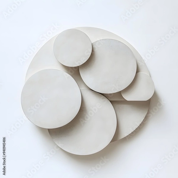 Fototapeta 78. Minimalist 3D wall art with a simple, elegant arrangement of floating circle