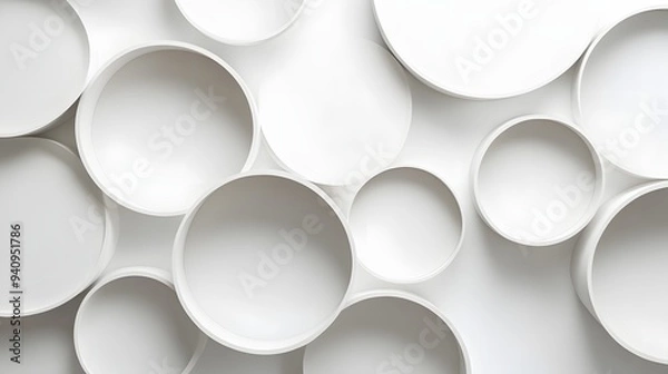 Fototapeta 84. Minimalist 3D wall art of clean, geometric circle paper cutouts with soft shadowing