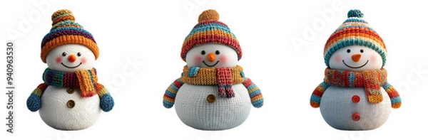 Obraz Snowman figurines set isolated on transparent background festive winter decorations