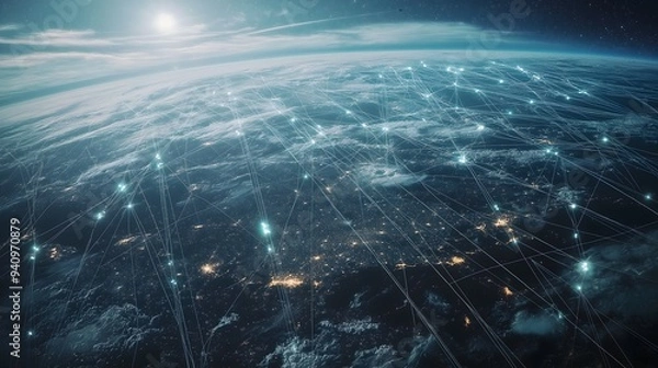 Fototapeta Global Network Connection: Earth Data Exchange