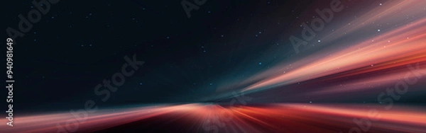 Fototapeta Dark street, wet asphalt, reflections of rays in the water. Abstract dark blue background, smoke, smog. Empty dark scene, neon light, spotlights. Concrete floor