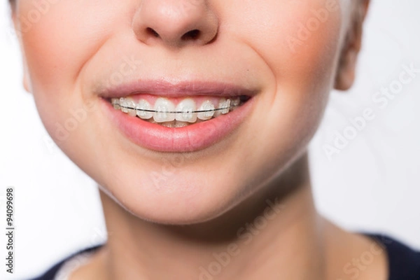 Obraz Woman mouth with teeth braces