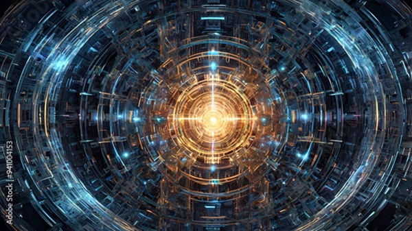 Obraz A creative and futuristic science background featuring a massive quantum computer